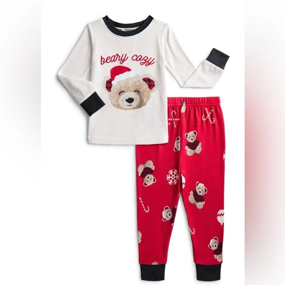 Dearfoams Kids Christmas Bear Pajamas Set Size 12 Unisex Holiday Jammies NWT
